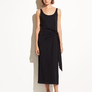 NWT Vince Women's Scoop Back Wrap Waist Pima Cotton Weekend Dress Black L